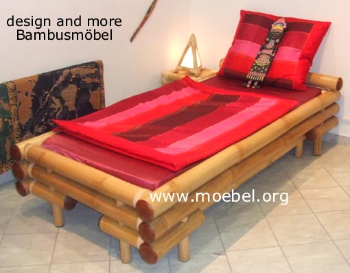 Bambusmöbel: Bambusbett Marina, Singlebett aus Bambus, 1 Rohr am Kopfteil, Holzkappen ---> www.bambusmoebel.at