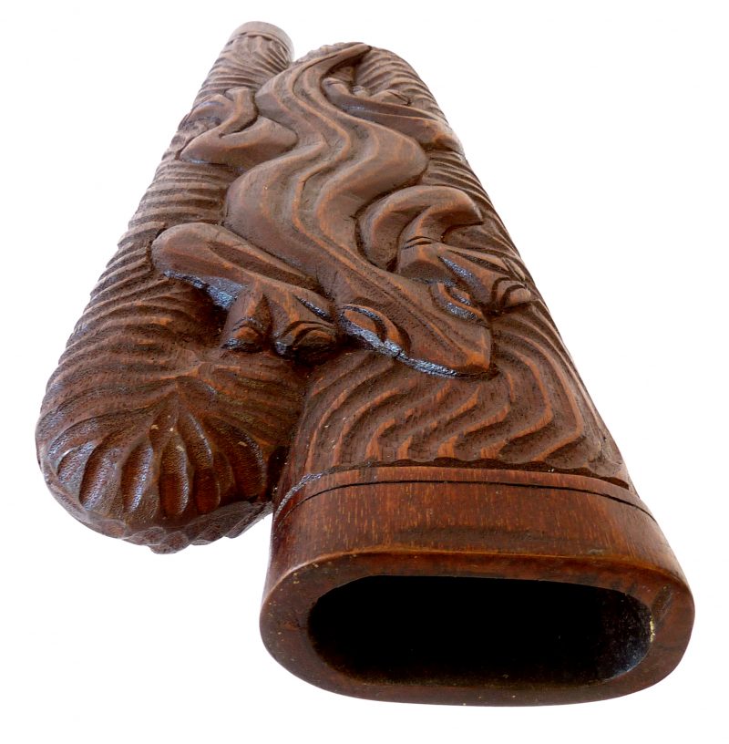 Didgeridoo aus Holz, mit geschnitztem Gecko, 53cm