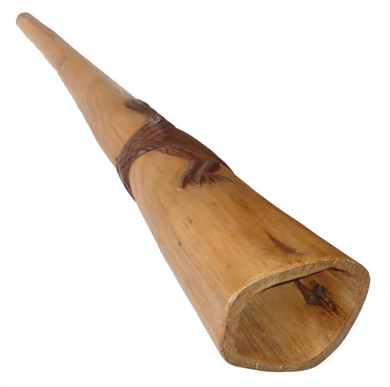 Didgeridoo aus Holz mit geschnitztem Vogel, Musikinstrument
