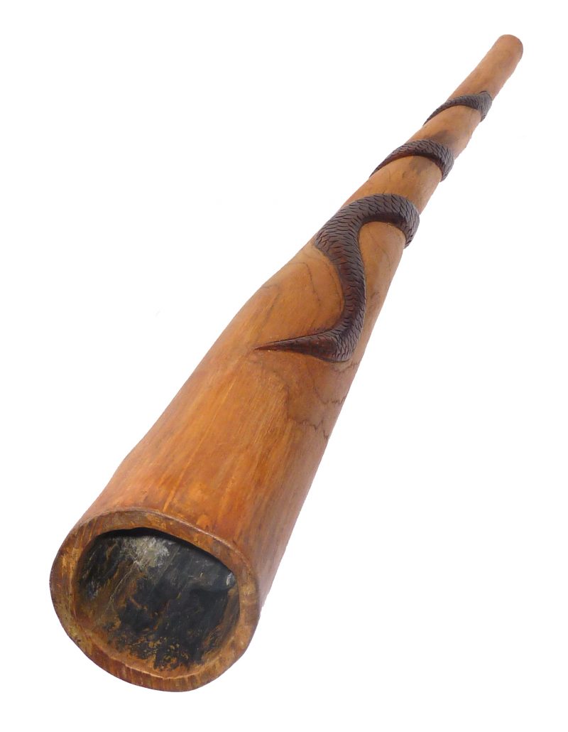 Didgeridoo aus Holz, mit Schnitzerei, Motiv Schlange