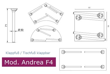 Klappfüße “Andrea F4”, Klapptischbeine, Tischbeine klappbar – Möbel Mitter
