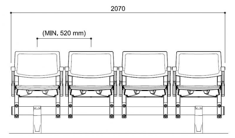 "Franziska_MM2016_Traverse", Maße Bank 4-Sitzer mit 2 Armlehnen zwischen den Sitzen