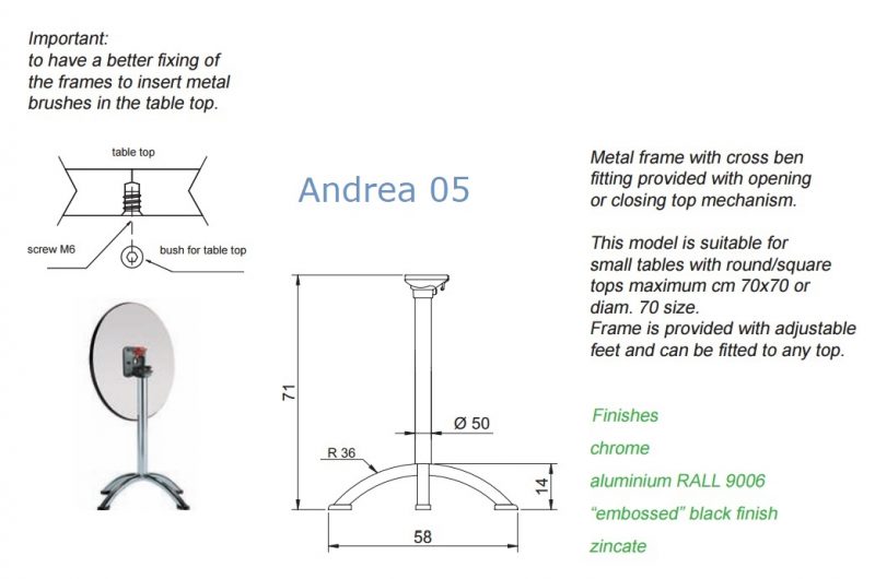 Klapptischgestell Andrea 05 Maße