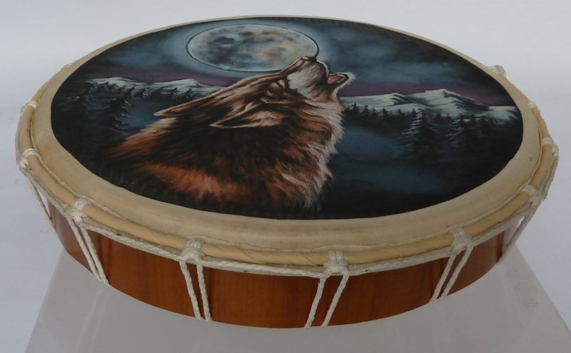 Schamanische Trommel, Flatdrum mit Wolf, P1070500