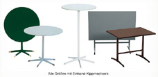 Gartentische Mod. Zürich, Tische aus Stahl, klappbar. Rund, quadratisch, rechteckig