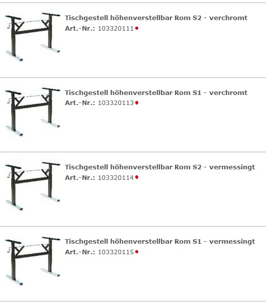 Tischgestell verstellbar, aus Stahl verchromt, usw.