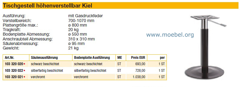 Höhenverstellbares Tischgestell Modell Kiel